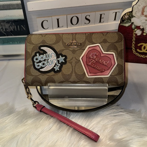 Coach Signature Long Zip Around Khaki Multi Wallet Down Town & Good Times EUC - Picture 2 of 11